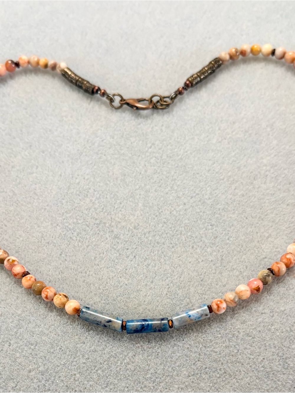 Handcrafted Bead Necklace in Blue & red Jasper- 17 inches